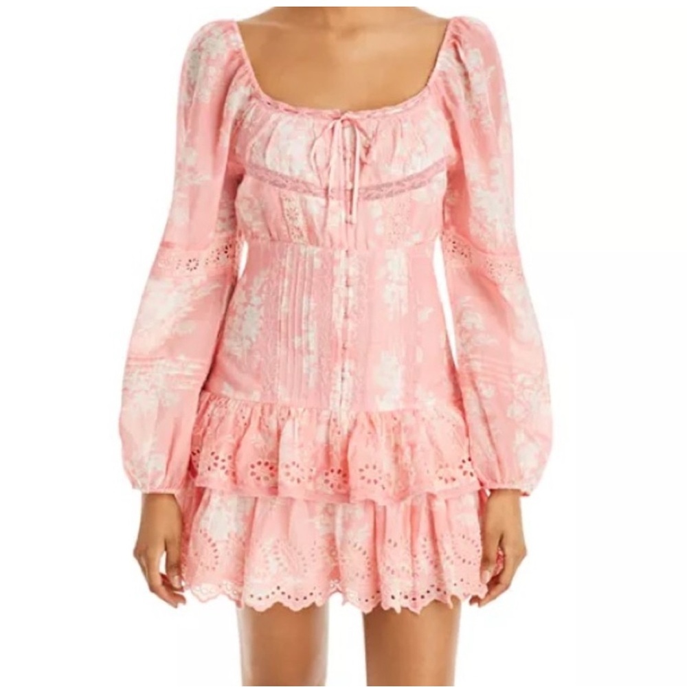LoveShackFancy Tayton Long Sleeve Mini Dress pink Romance Peach Floral